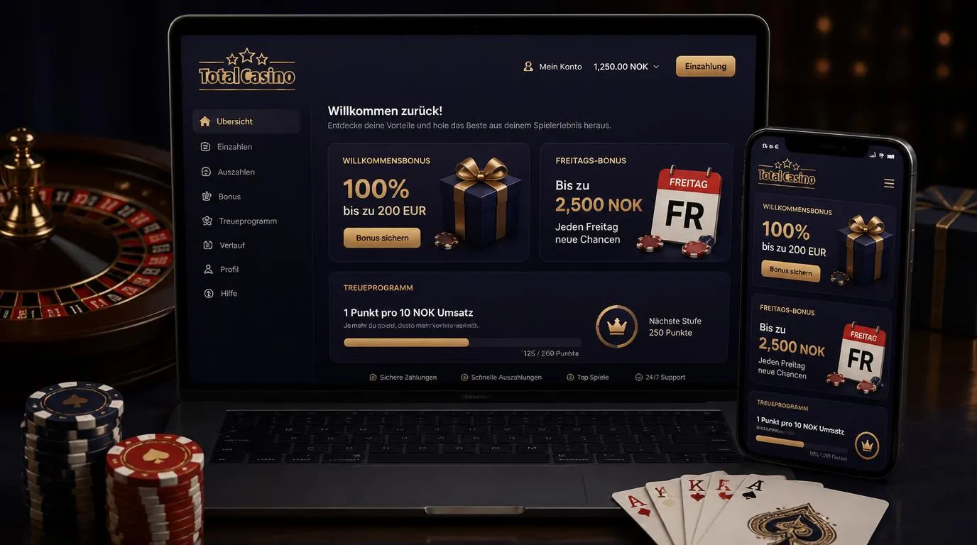 Casino-Bonusübersicht mit Willkommensangebot, Punkteanzeige und Freitagskalender