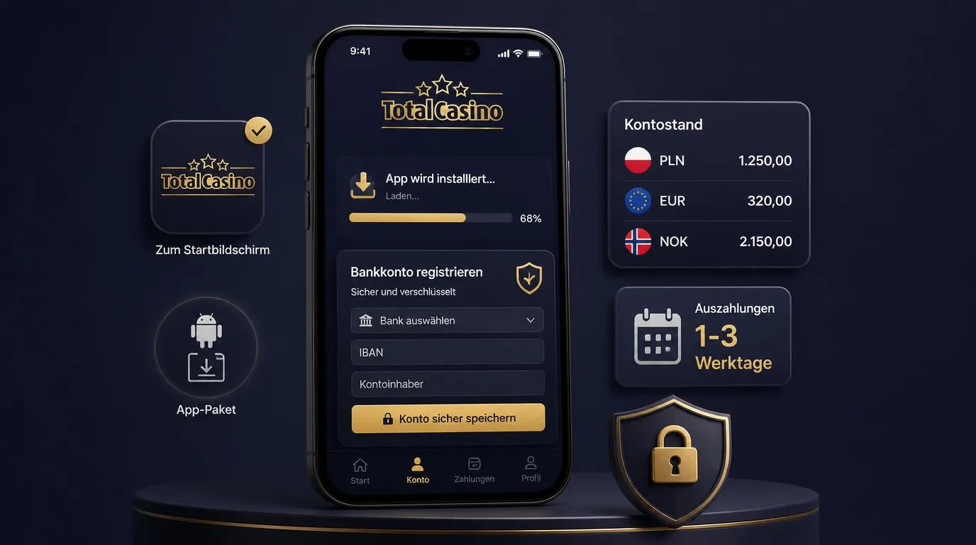 Smartphone mit Casino-App-Installation, Kontoregistrierung und sicherer Guthabenübersicht